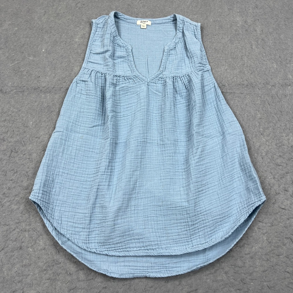Dylan Top Women's Small Blue Airy Gauze V-Neck Sleeveless Textured Woven‎ Tank